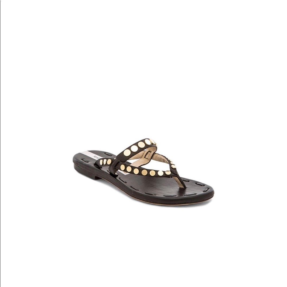 Matt Bernson Black Leather Sandals with Gold Studs